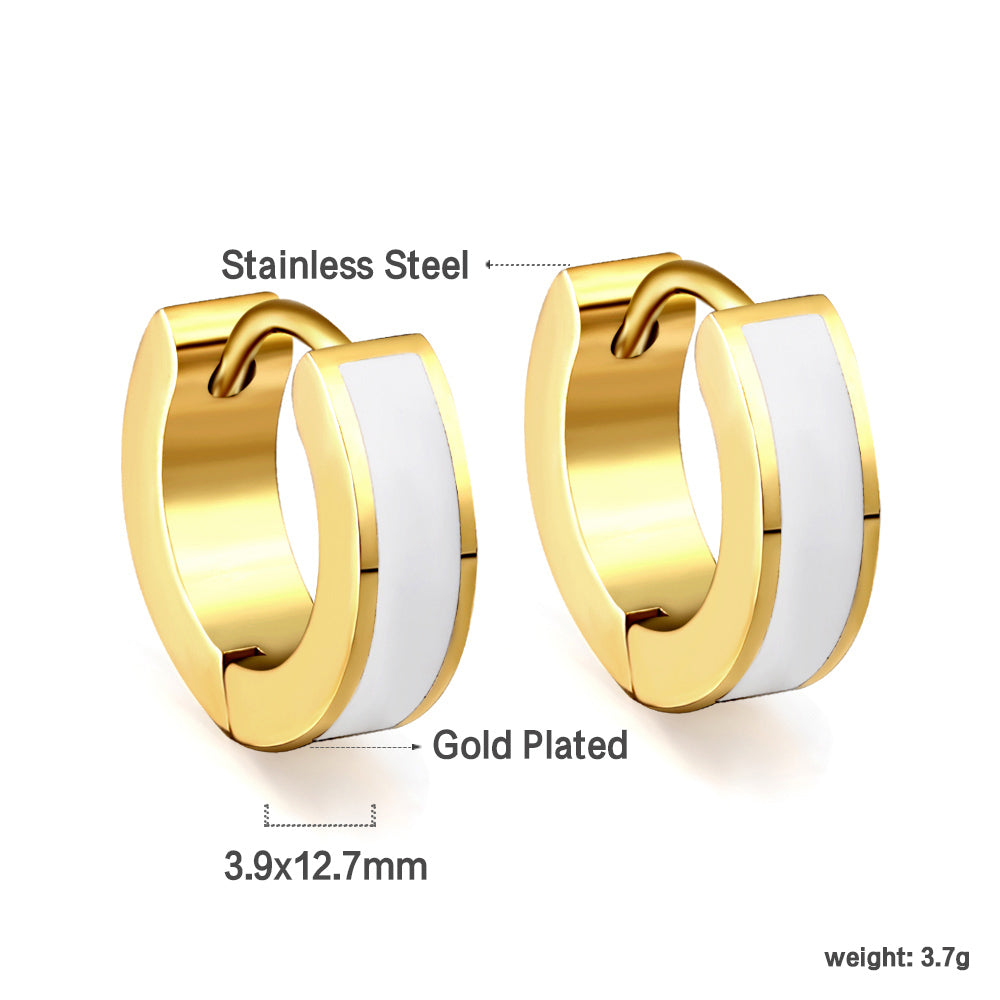 Gold Round earrings with white drip oil 4*13.5mm asonjewelry